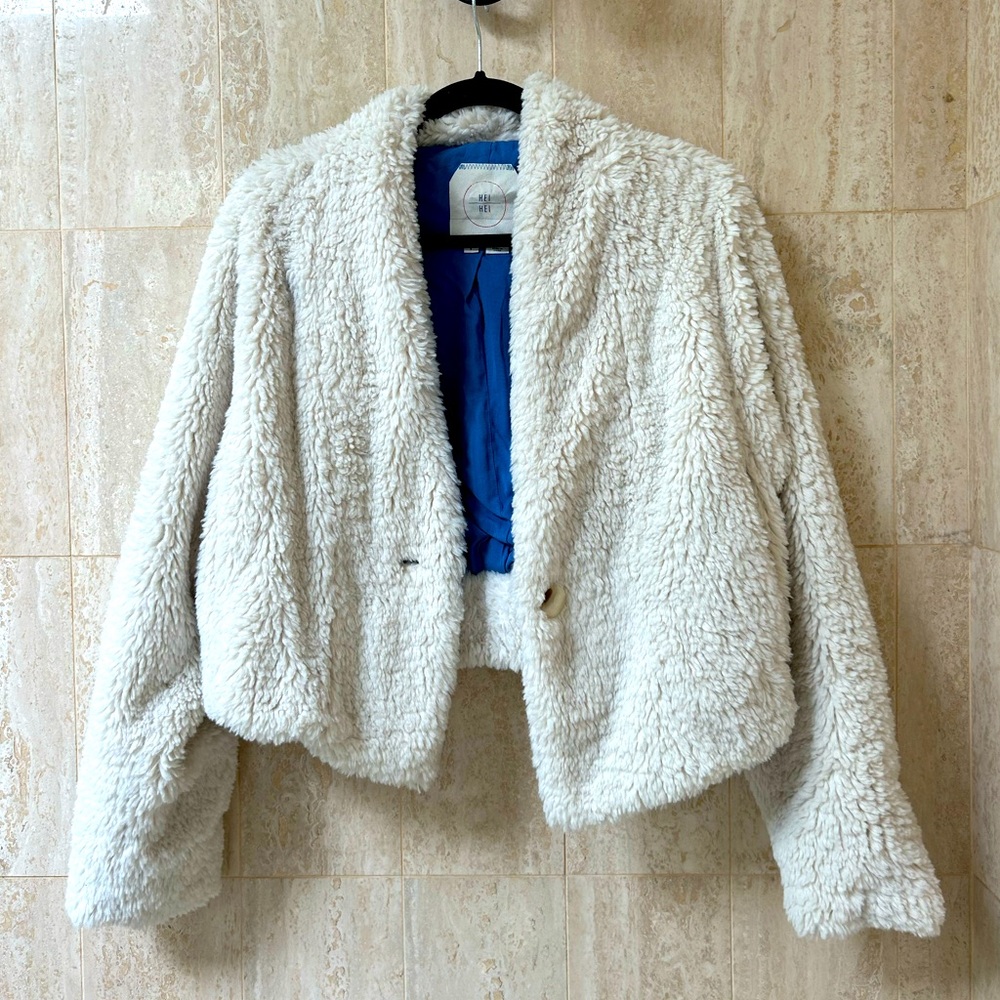 Anthropologie (Hei Hei) Mini Teddy Coat (Small) - White